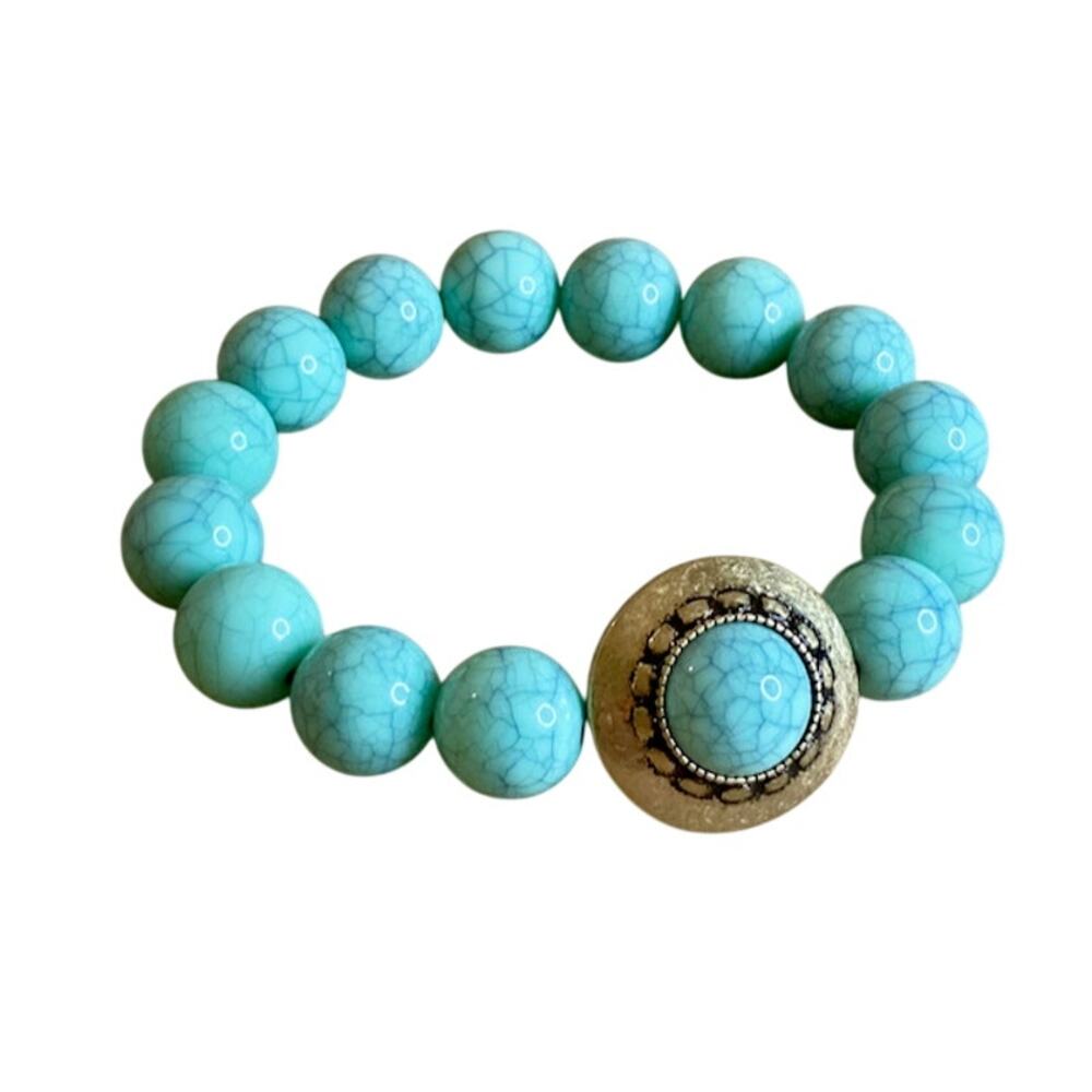 0038 AVON Tangier Market Stretch Bracelet in Aqua and Bronze (2015) NIB